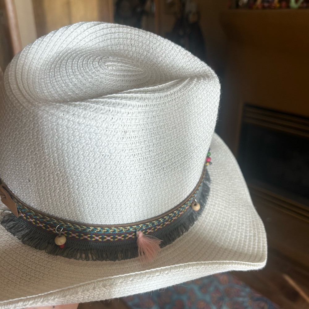 Stylish White Cowboy Hat with Colorful Band - Picture 3 of 3
